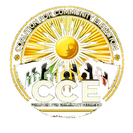 Coalition for Community Elevation emblem with a transparent background.